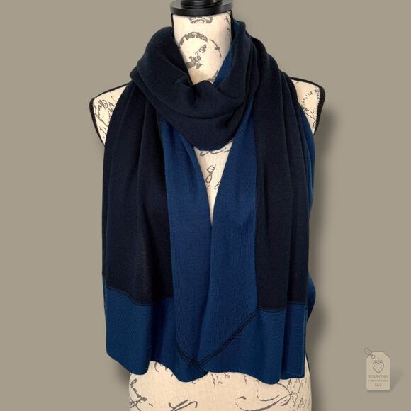 Navy Wool Blend Colorblock Scarf Wrap 21x75 - Picture 4 of 7